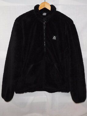 Reebok Womens M Black 1/4 Zip Pullover Teddy Fleece Sweater Jacket
